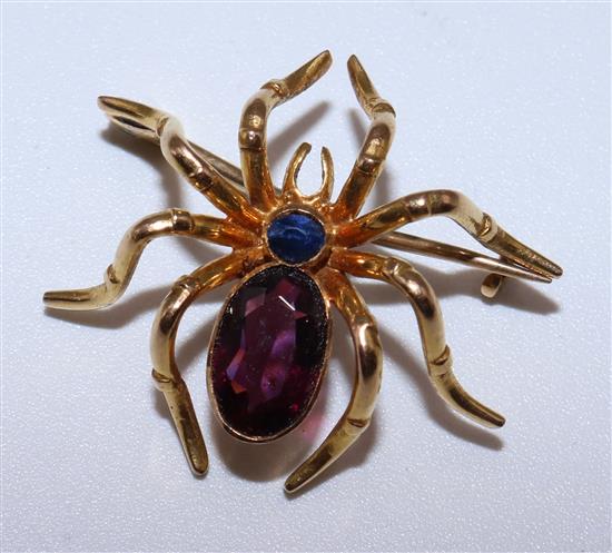 Gem set gold spider brooch